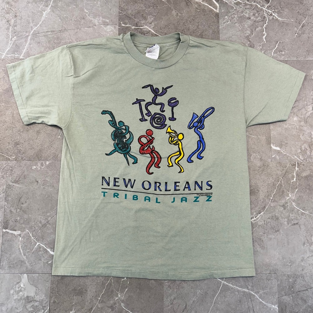 90s Vintage New Orleans Jazz Graphic Tee Mens Large Short Sleeve Music Shirt